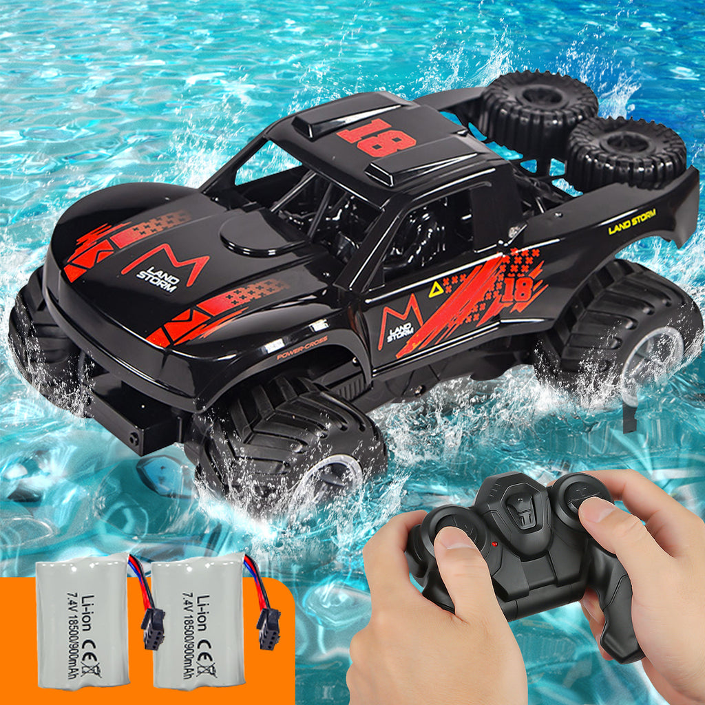 RC Trucks 4x4 Offroad Waterproof 1:16 Amphibious Remote Control Car with 2 Rechargeable Battery 4WD All Terrain Monster Truck RC Car for Boys 4-7 gift present