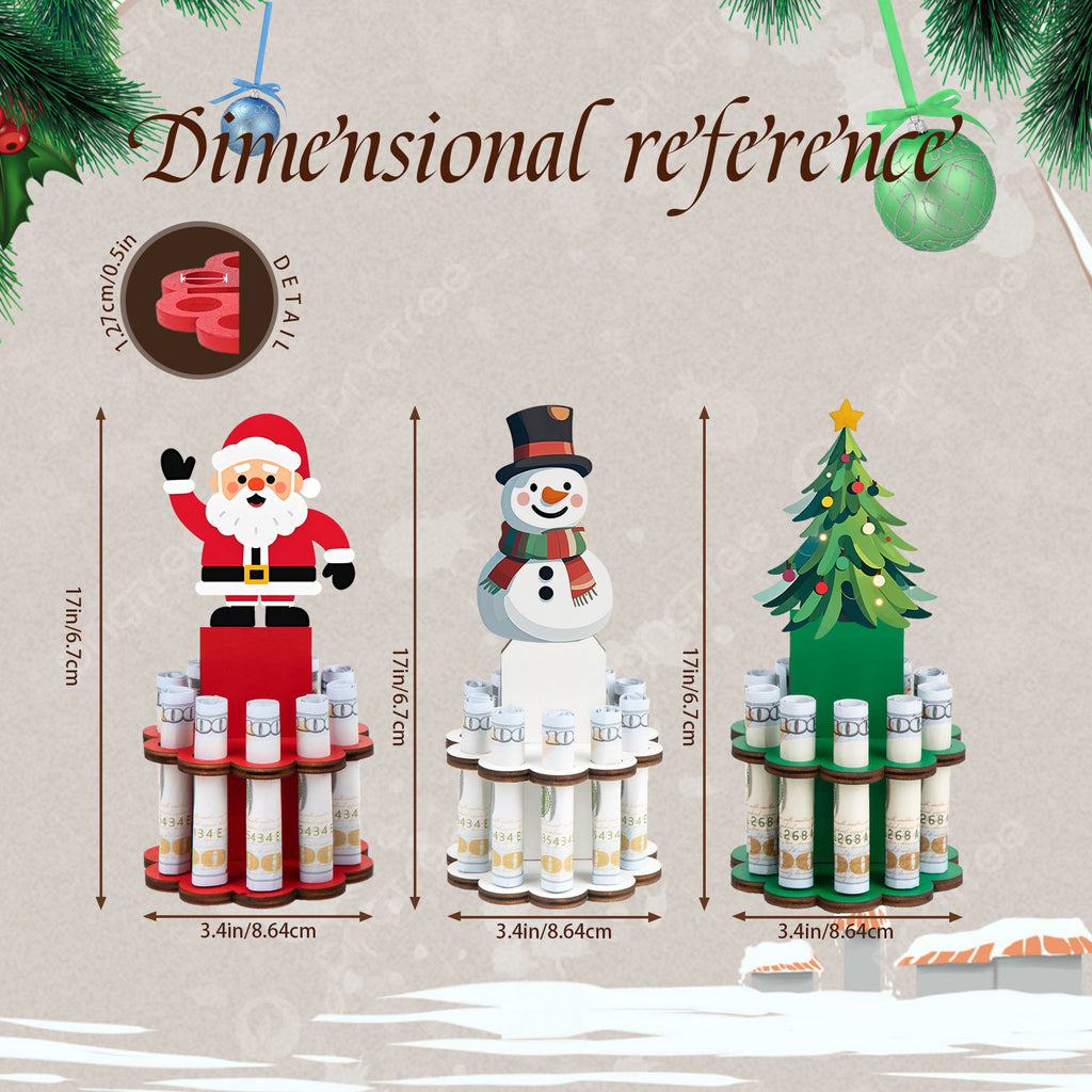 3SET Christmas Money Holder, Wooden Money Holders, Christmas Ornament Money Holder with 10 Holes, Money Dispenser Christmas Money Tree Table Decor for Winter Holiday Party Favors Supplies