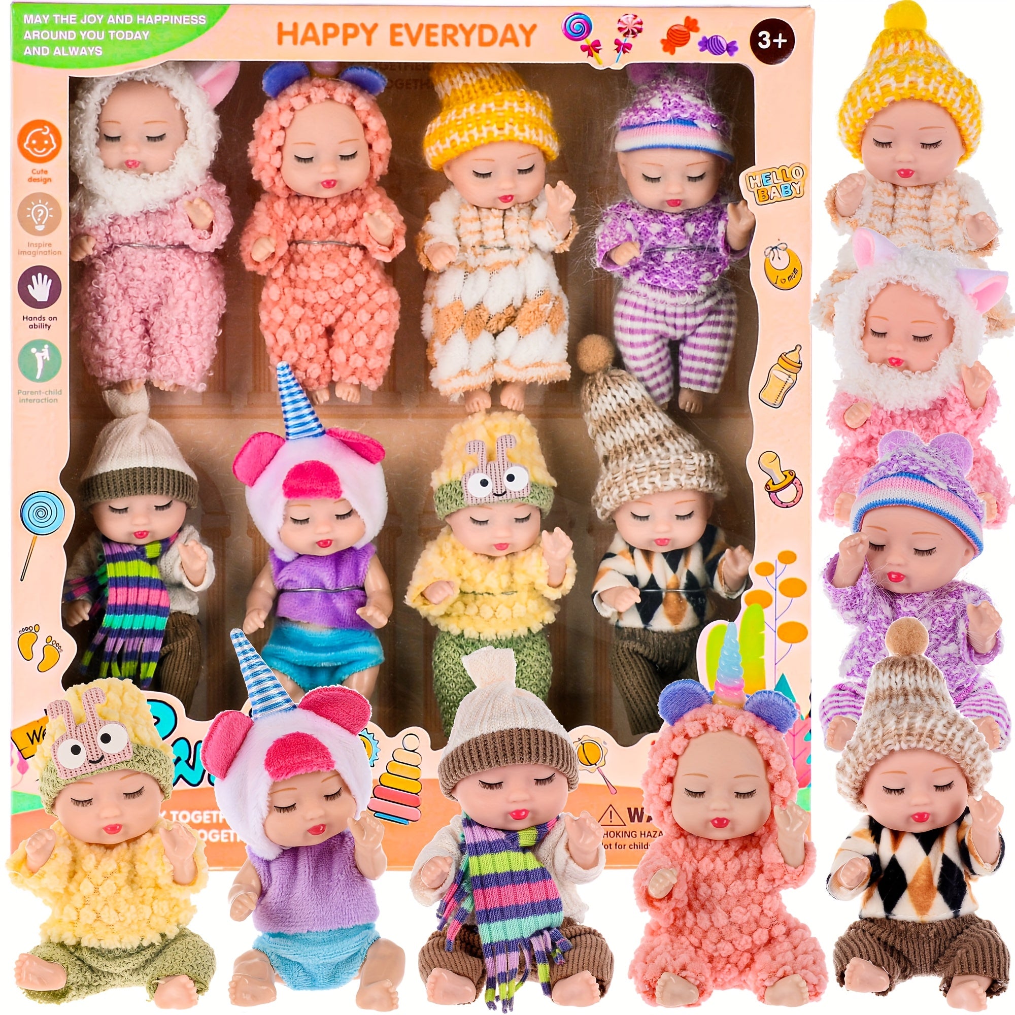 [Christmas Gift] 8 Pack Mini Baby Dolls - 4 Inch Lifelike Baby Dolls for Girls, New Year's Gift, Christmas Gift for Girls 3-6, 6-12