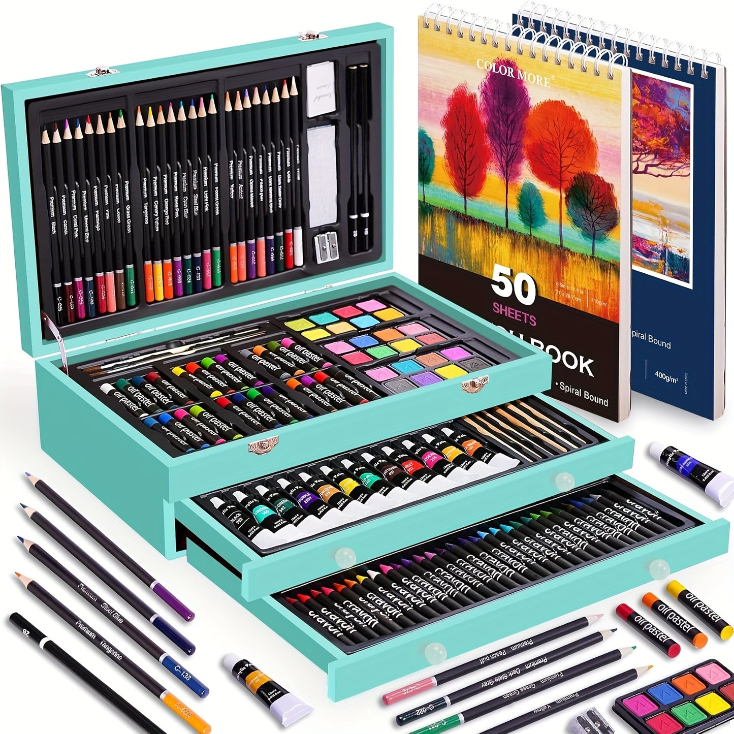 [Gift, Easter, St.Patrick's Day] 175pcs Deluxe Art Set With 2 Drawing Pads, Crayons, Acrylic Paints, Colored Pencils Set In Wooden Case, Professional Art Kit, Paint Supplies, Gift, Easter, St.Patrick's Day, Art & Drawing Toys