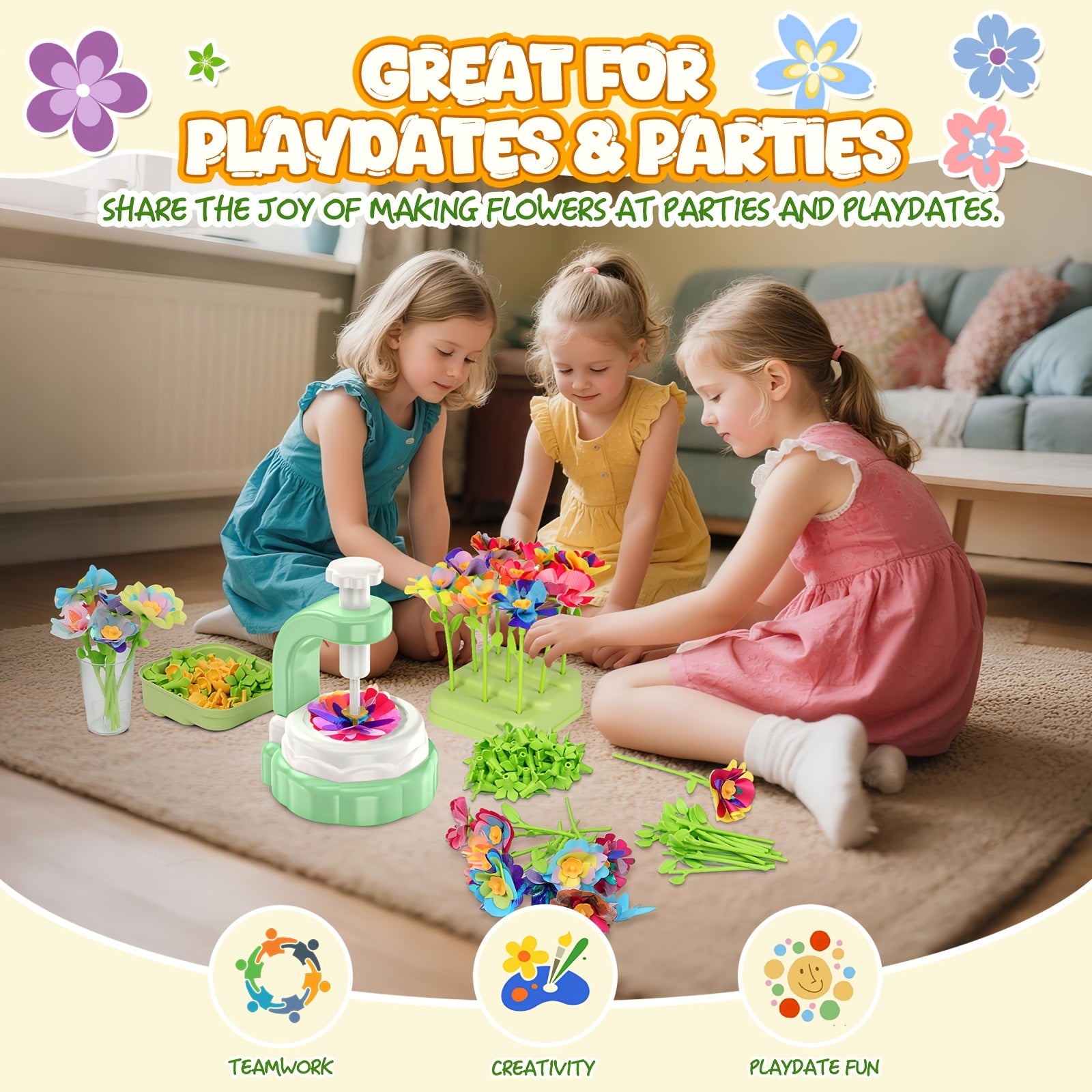 Art Flower Bouquet Craft Kit, Arts And Crafts Flower Toy for Kids, Build Your Own Bouquet, Creative Educational Gift for Toddlers Kids, Christmas Birthday Gift for 3+ Year Old Girls And Boys