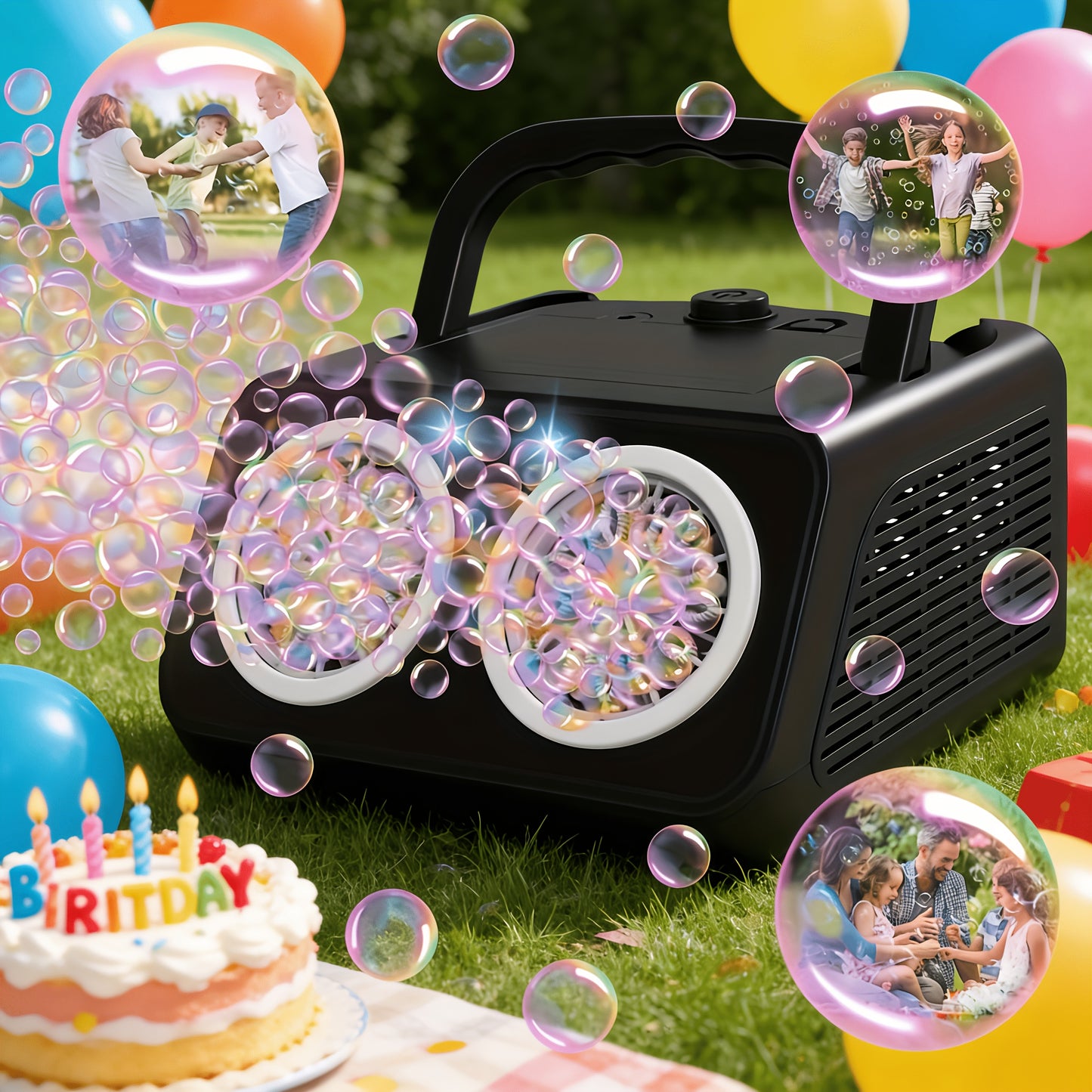 New Automatic Bubble Machine, Upgraded Bubble Blower with 2 Fans, Producing Over 20000 Bubbles Per Minute, 14 Portable Bubble Machines Operated by Plugins Or Batteries for Indoor And Outdoor Birthday