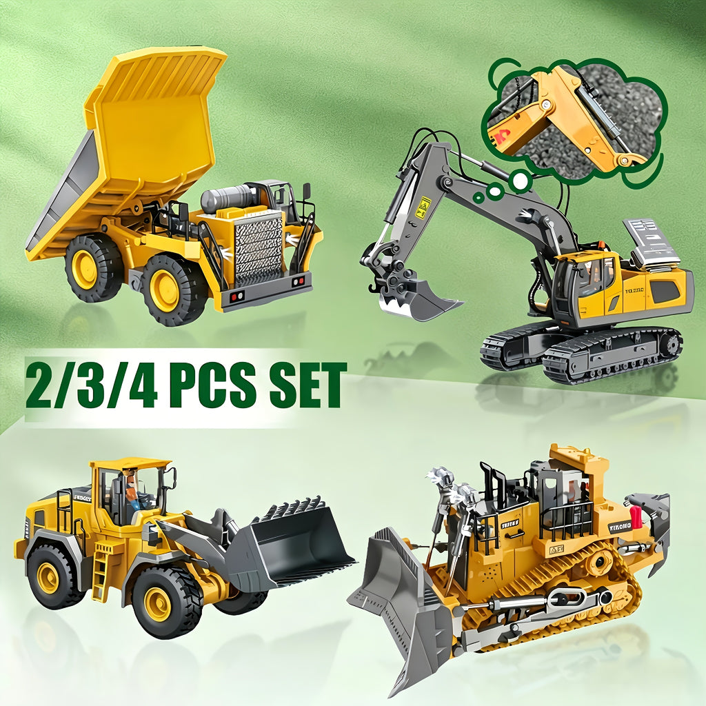 2pcs/3pcs/4pcs Set Remote Control Engineering Vehicle Set, 2.4G High-tech 11-channel Remote Control Excavator Dump Truck Bulldozer Alloy Plastic Engineering Vehicle Remote Control Construction Toy Car Set