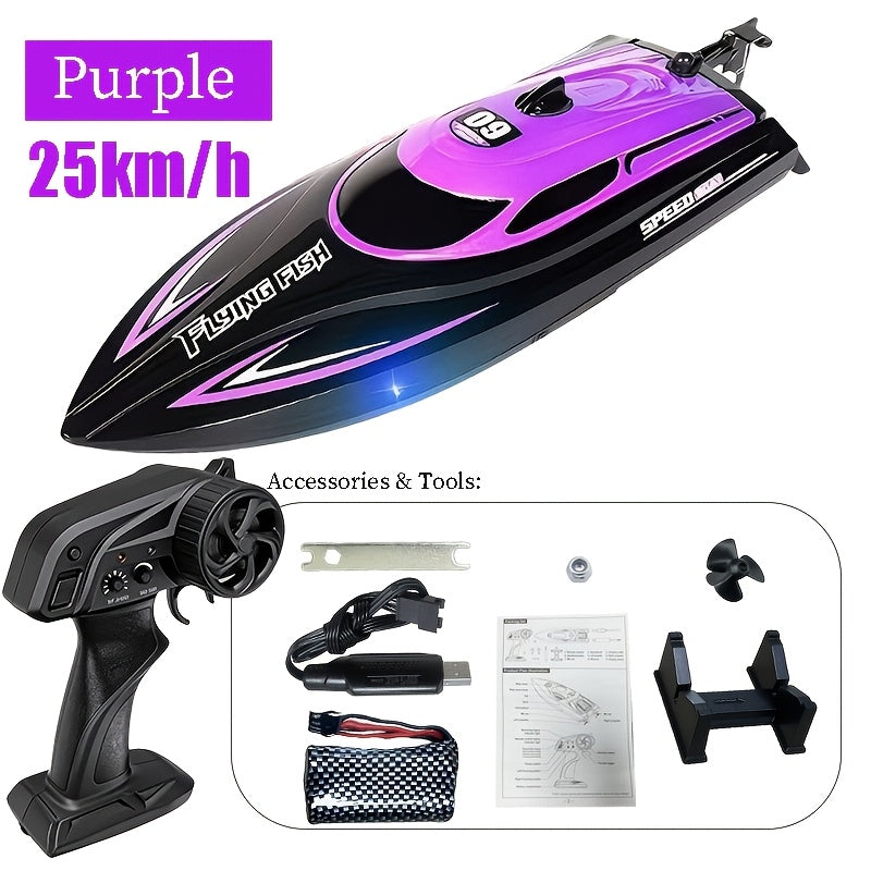 Top Speed of 30Km/ H, Small High-Speed Remote-Controlled Speedboat Comes with LED Night Navigation Lights, 2.4G Remote Control, Anti Capsizing, Circulating Cold Water Device, Christmas, Birthday Gif