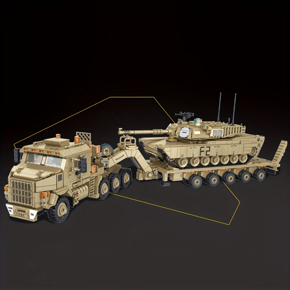 3482pcs, Tank Hauling Heavy Vehicle Building Block Set, MOC Armored Transport Vehicle Building Model, Adult Collection Display, Military Enthusiast Gift, 628015