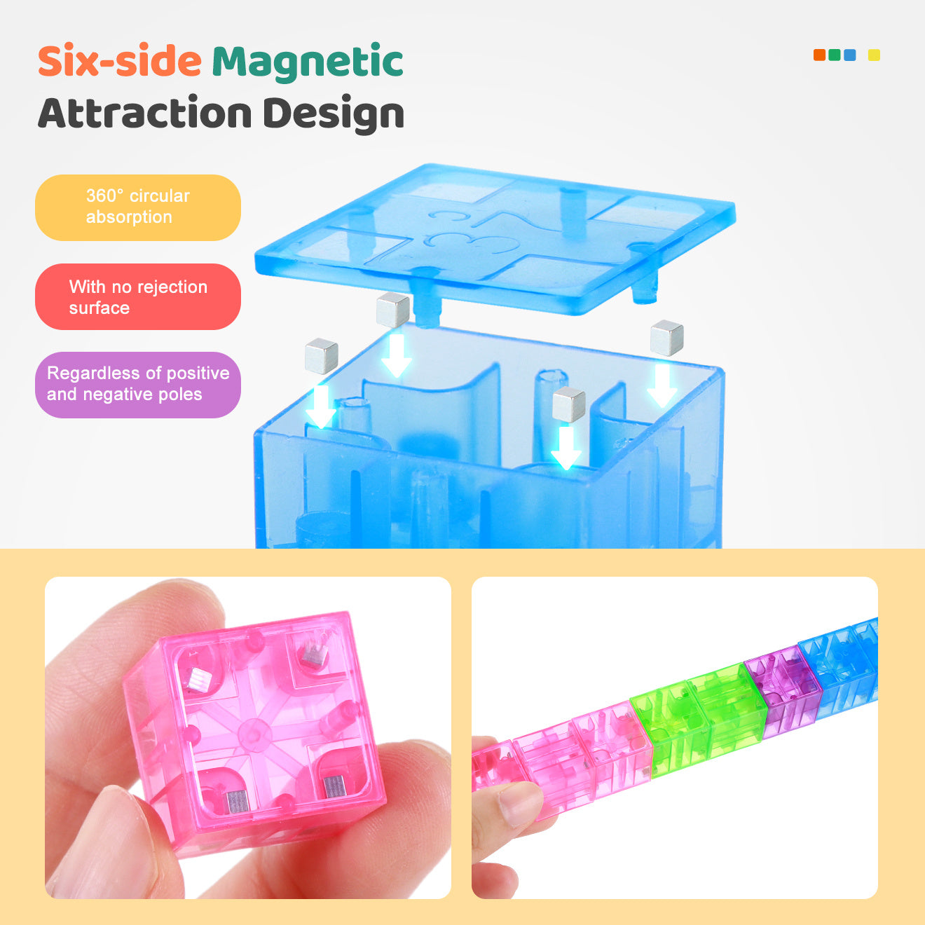 [Christmas & Birthday Gift] 100pcs Magnetic Building Blocks Toy | Random Colorful Transparent Cube Construction Set | Creative Physics Learning Toy | Ideal Christmas & Birthday Gift For Boys & Girls