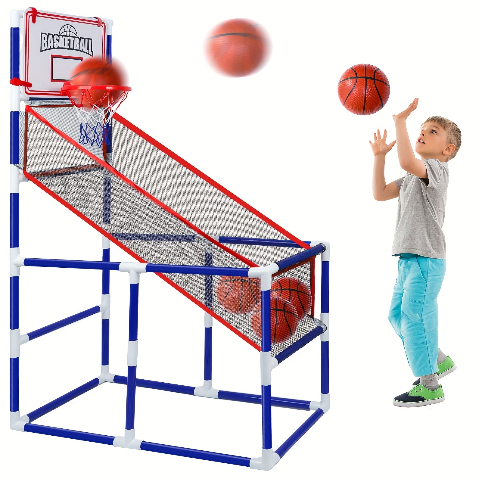 Kids Arcade Basketball Game Set with 4 Balls And Hoop for Kids Over 3 Years Old Indoor Outdoor Sport Play, Air Pump Included, Perfect Holiday & Birthday Gift for Youngsters