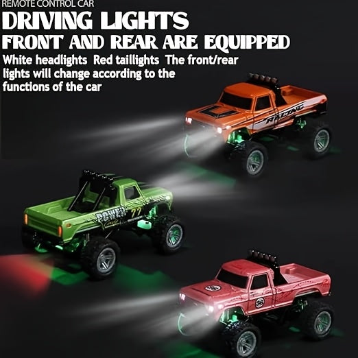 Mini RC Truck, 1:64 Scale Monster Truck Car with Lights, 2.4Ghz, Mini Alloy Monster Truck RC, Speed/Steering Adjustable