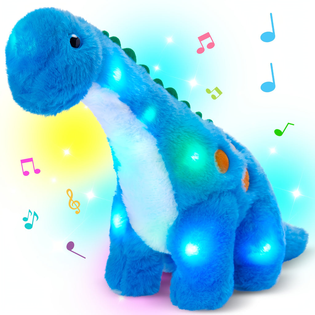 Musical Glowing Blue Dinosaur Plush Toy, Glow In The Dark Stuffed Animal, Mother's Day Gifts, Cute Soft Children's Playing Doll, Dinosaur Theme Birthday Gift Plush Toy for Kids Friends