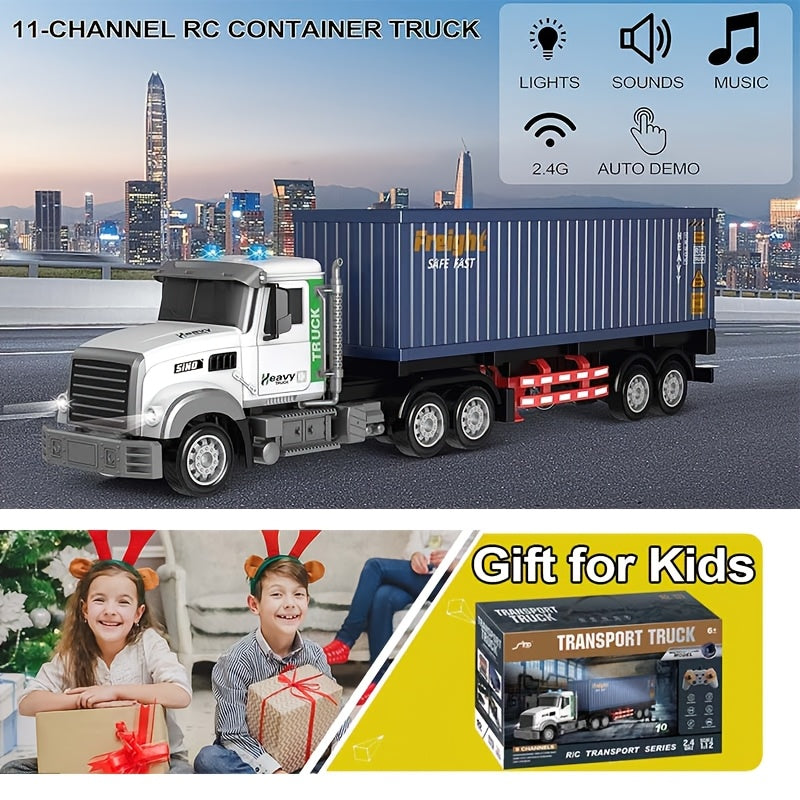 Remote Control Transportation Container Trailer, 1:24 Simulation Container Truck Toys, Construction Truck Toys - Can Load Cargo, with Battery, Birthday Gift for Boys And Girls Above 6 Years Old