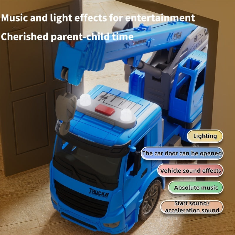 Huge Inertia Crane Toy - Engineering Vehicle Toys with Interactive Track. Crane Boasts Telescopic Arm & Double Doors. Perfect As Christmas, Easter Or Birthday Gift for Young Builders