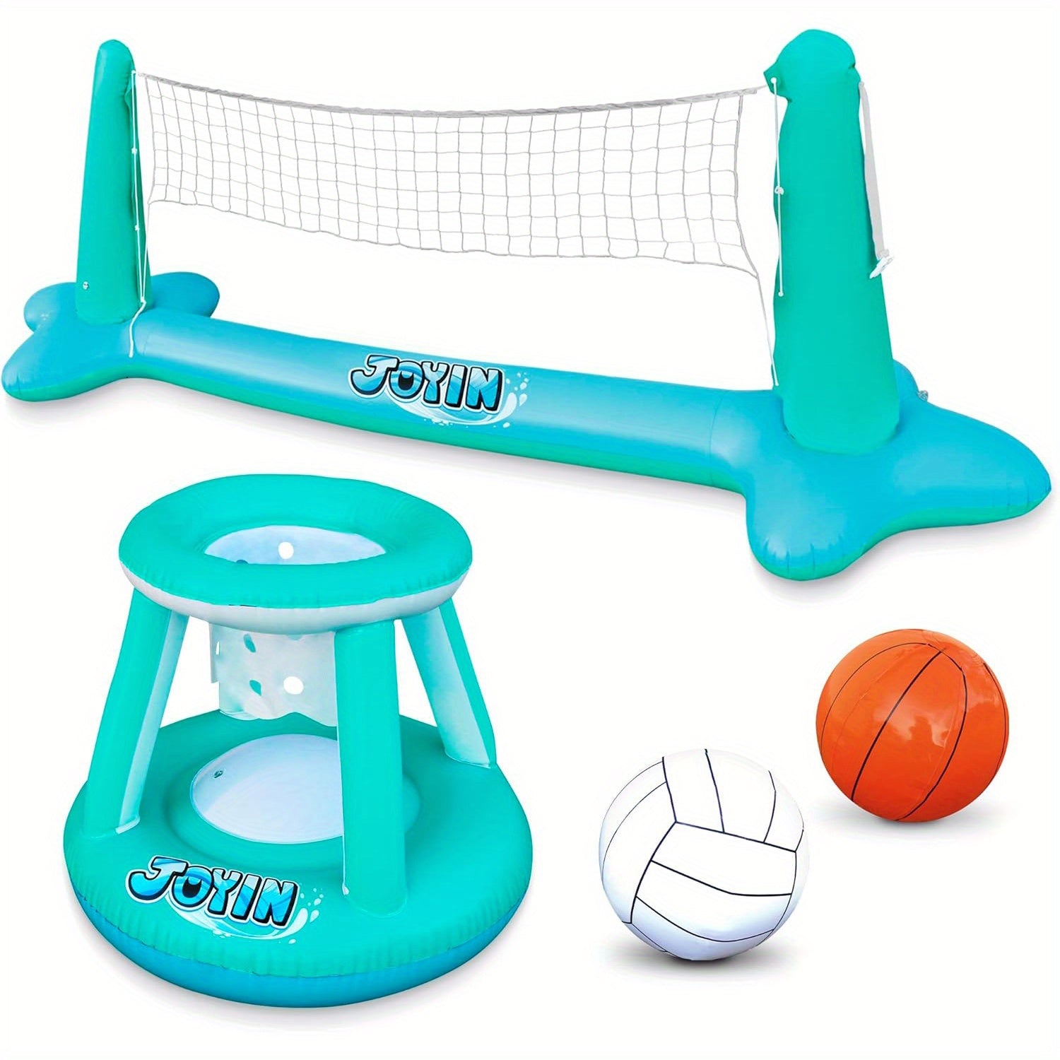SYNCFUN Inflatable Pool Float Set Volleyball Net & Basketball Hoops, Floating Swimming Game Toy for Kids And Adults, Summer Floaties, Pool Party Games & Activities, Volleyball Court (105''x28''x35'') Basketball (27''x23''x27''), L-Blue