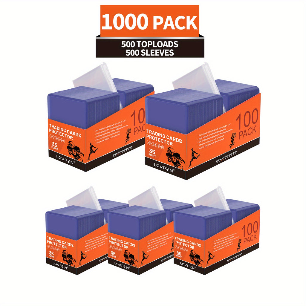 LOVFEN 100/200/500/1000/2000 Ct 3"x4" Top Loads for Cards - 35pt Premium Hard Plastic Card Protectors, Plastic Card Sleeves, for Trading Baseball Game Sports Collectible Card (1000ct Topload + 1000pcs Penny Sleeves)