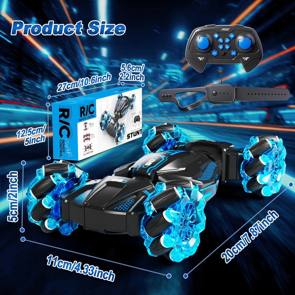 [Ideal Gift] 2026 New RC Stunt Car (Dual Remote Control), 1:24 Scale, 8WD, 2.4 GHz, 28 Km/h, Crash-Resistant Race Car, Features All-Terrain Tires And LED Lights, Perfect Day Gift For Boys And Girls, Crash-Resistant Car, Sporty Design, Durable Plastic