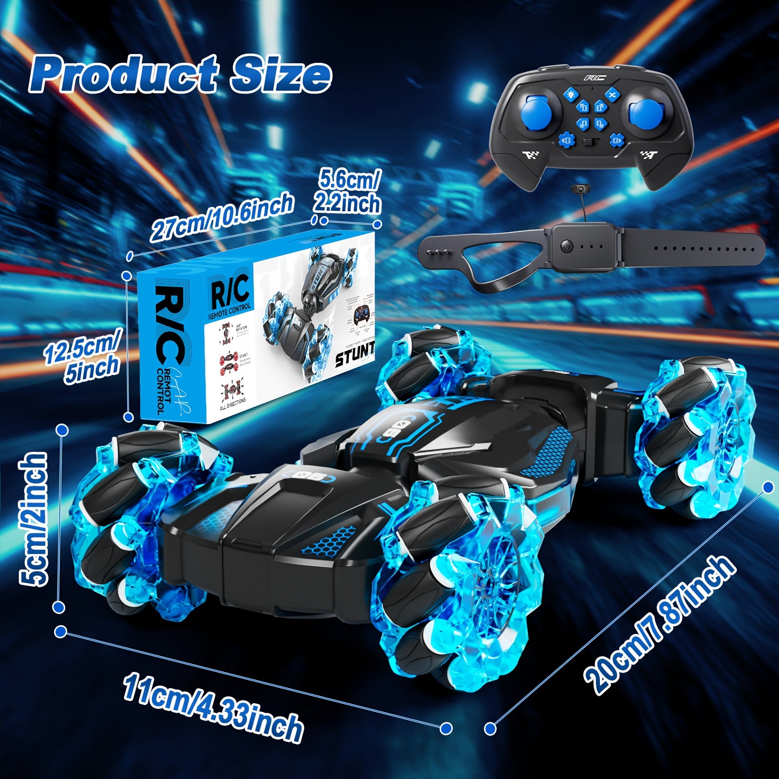[Ideal Gift] 2026 New RC Stunt Car (Dual Remote Control), 1:24 Scale, 8WD, 2.4 GHz, 28 Km/h, Crash-Resistant Race Car, Features All-Terrain Tires And LED Lights, Perfect Day Gift For Boys And Girls, Crash-Resistant Car, Sporty Design, Durable Plastic