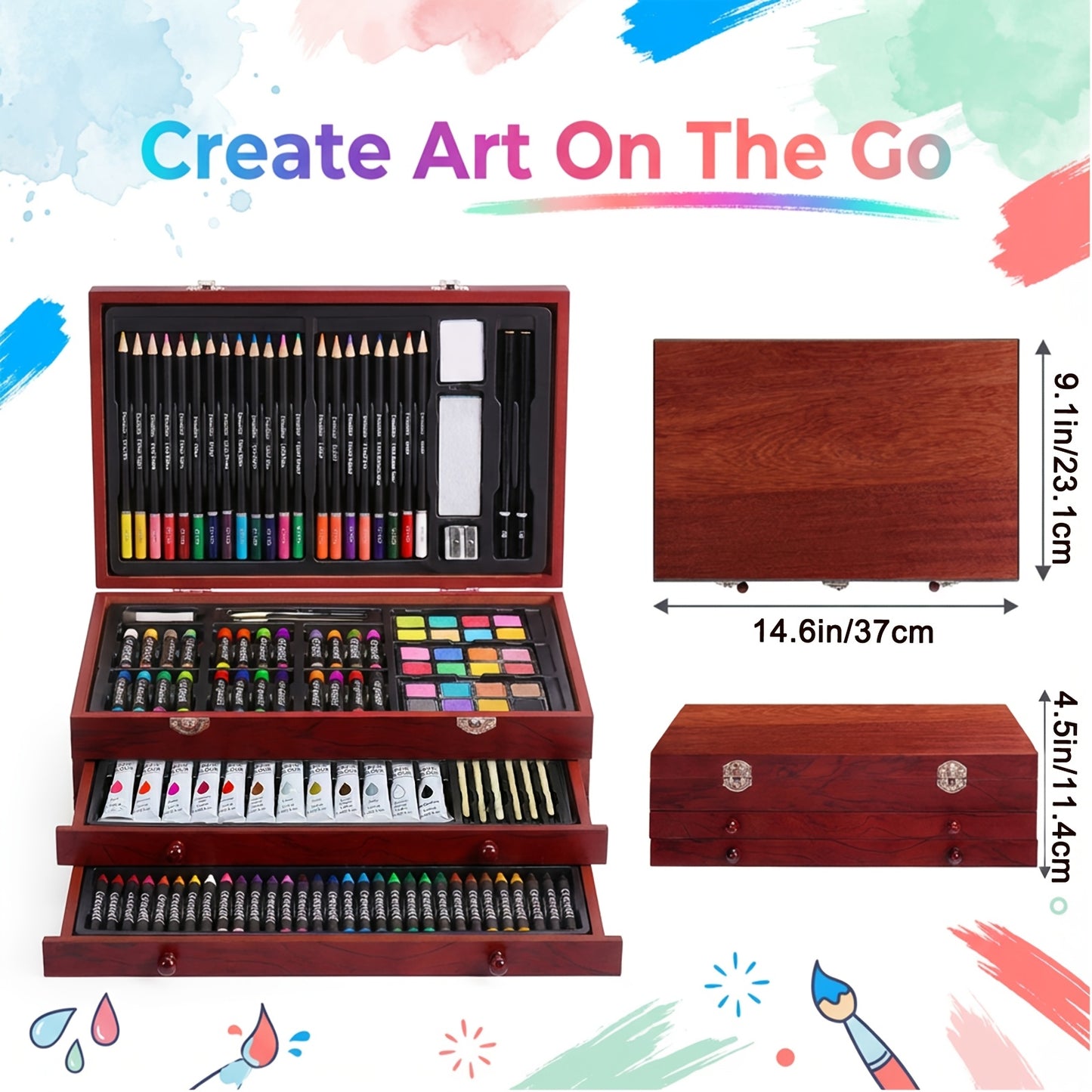 172pcs Deluxe Art Set with An Exquisite Gift Box And 2 Drawing Pads, Crayons, Acrylic Paints, Colored Pencils Set In Wooden Case, Professional Art Kit, Paint Supplies, Gift, Christmas, Art & Crafts, Craft Kits