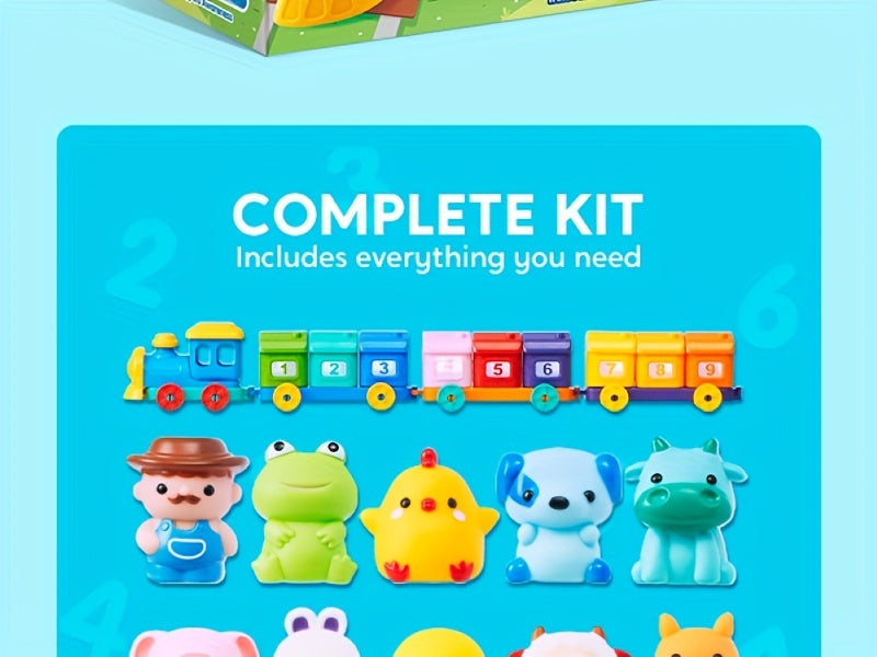 Farm Number Train Learning Toy For Toddlers, Counting, Matching And Sorting Learning Farm Train Including 9 Farm Animals And 1 Farmer, Christmas Birthday Gift For Baby Boys And Girls Age 1+