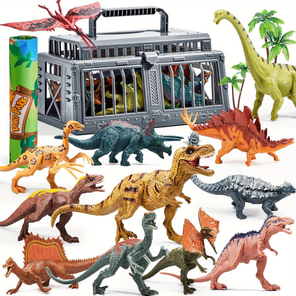 19pcs Dinosaur Toys for Kids Ages 3+ with Activity Play Mat & Storage Cage - Realistic Dinosaur Figures, Trees Playset for Children, Boys & Girls Gift, Multi-Item Party Favor Packs for Children, Perfect Christmas Gifts