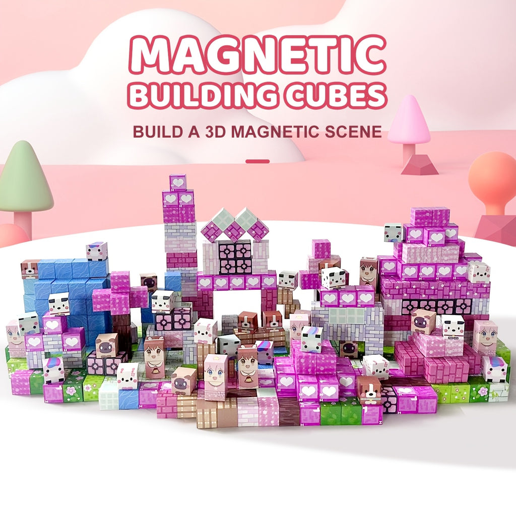 100pcs STEM Magnetic Building Blocks | Pink Forest Park Theme | 3D House, Trees & Character Cubes | Creative Construction Toy For Imaginative Play | Educational Gift For Kids | Birthday & Christmas Present