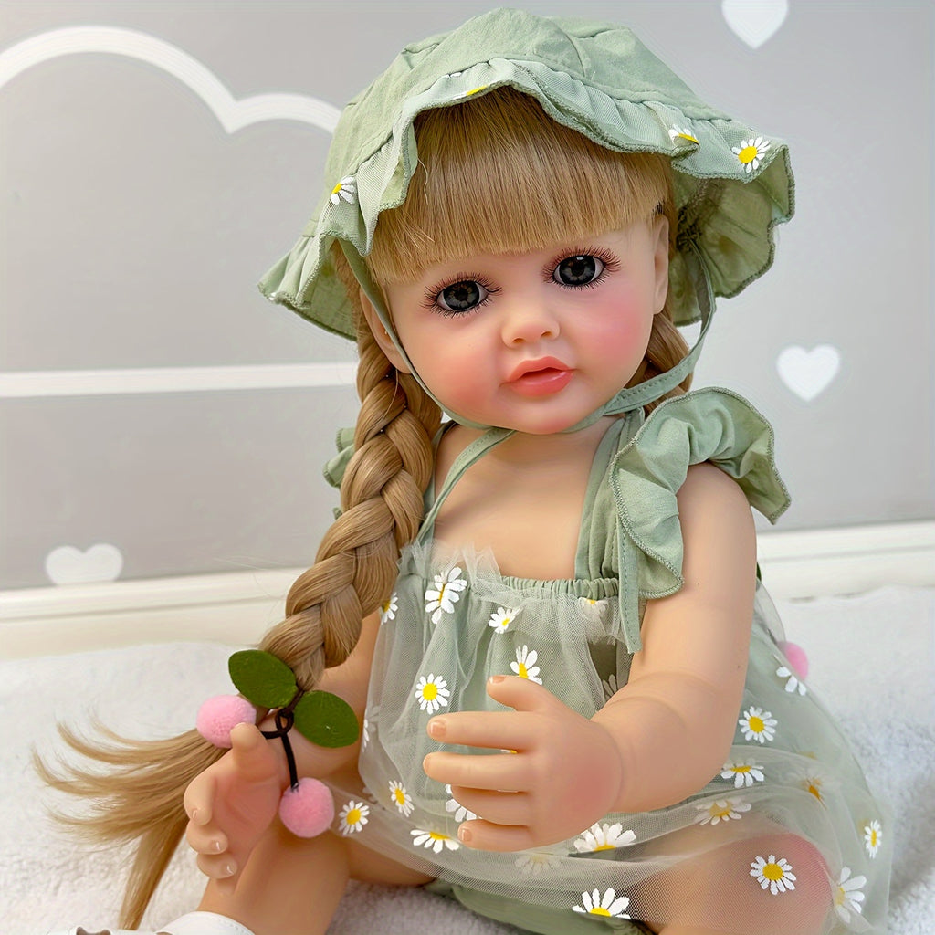 22inch 55cm Reborn Baby Doll Newborn Baby Lifelike Soft Touch Long Hair Princess Girl Full Vinly Baby Dolls Kids Birthday/Christmas/ New Year Gifts