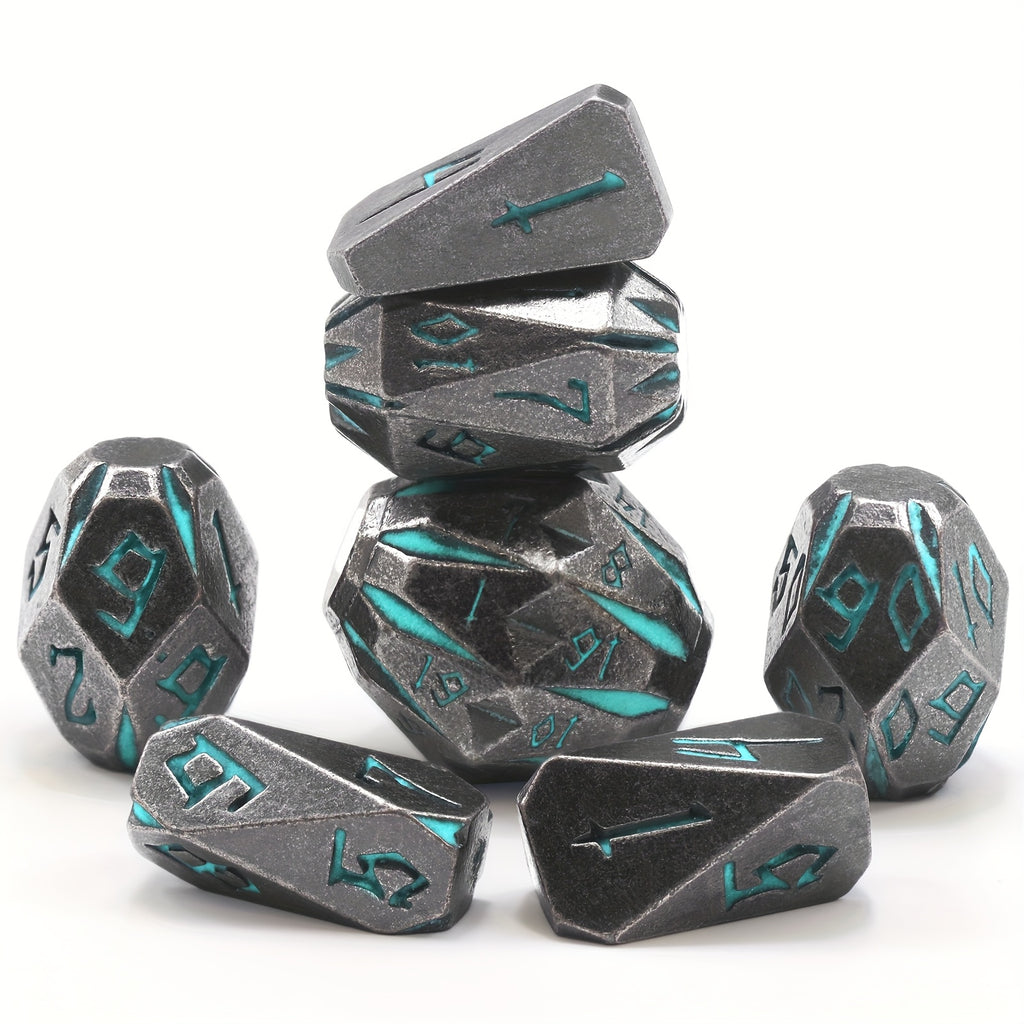 Premium Metal DND Dice Set 7pcs Stonehenge Themed Polyhedral Dice with Box, Ideal Christmas Thanksgiving Valentines Day Gifts(Blue)