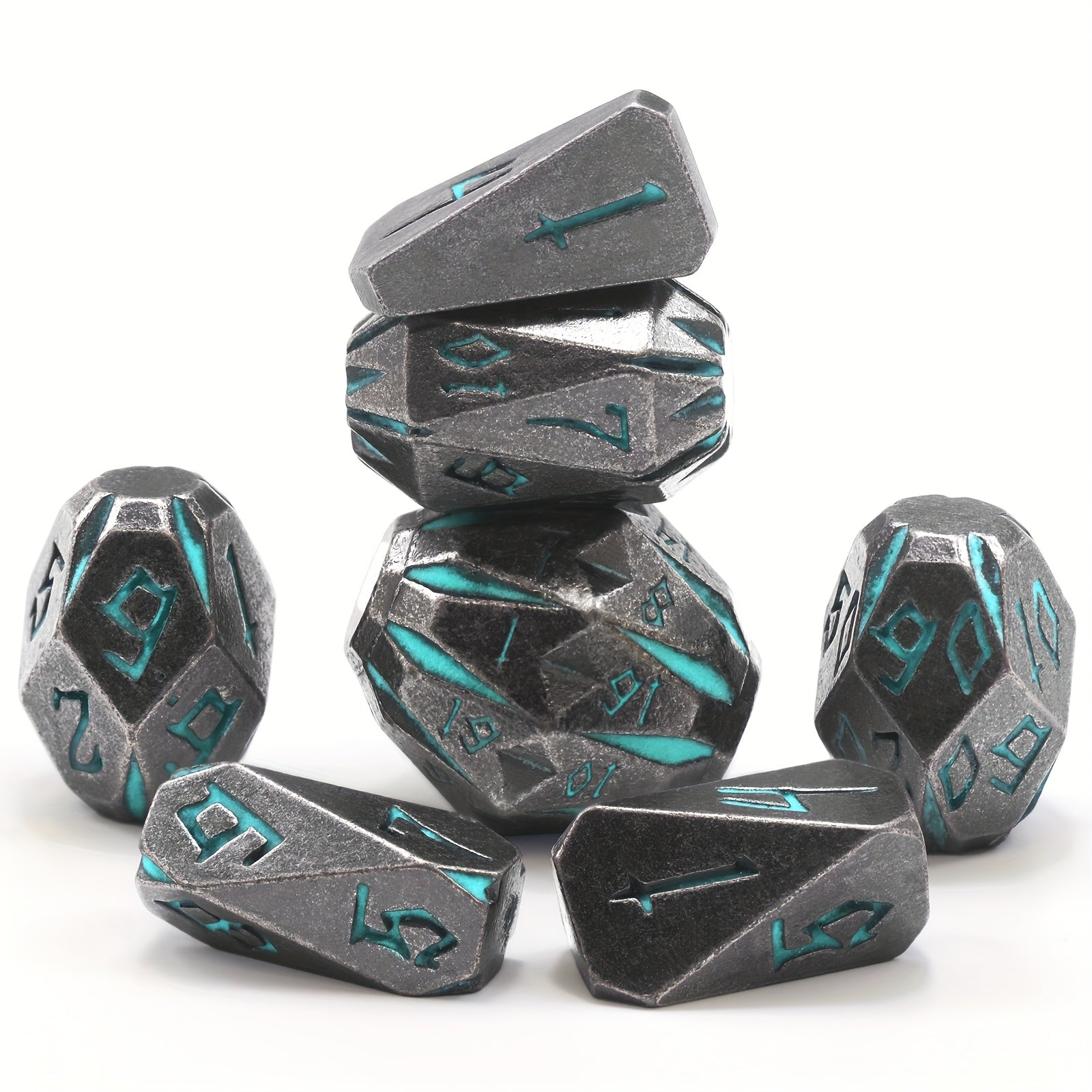 Premium Metal DND Dice Set 7pcs Stonehenge Themed Polyhedral Dice with Box, Ideal Christmas Thanksgiving Valentines Day Gifts(Blue)