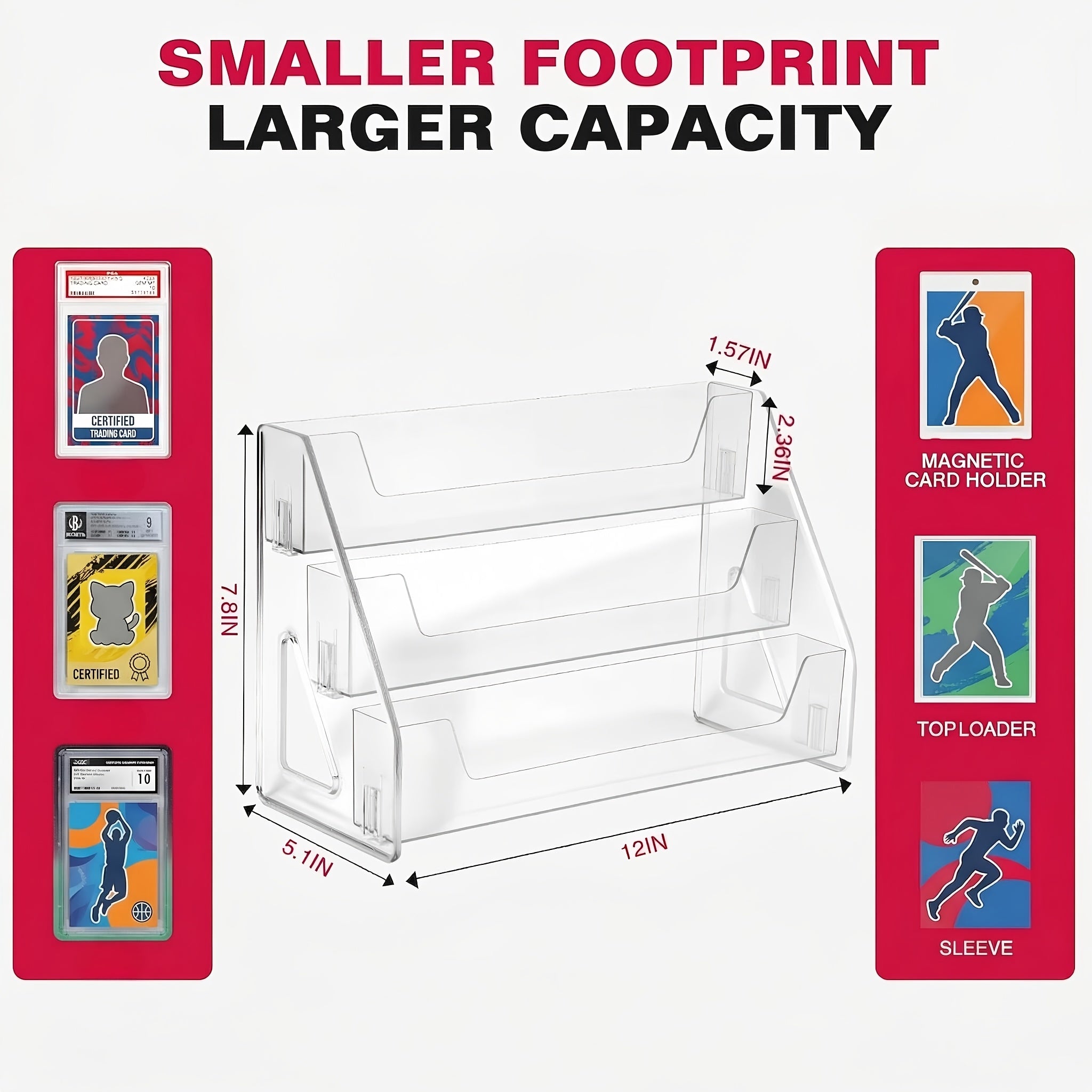 3/5-Tier Vertical Collectible Card Display Stand Compatible for PSA BGS SGC Graded Cards, Snap-in Assembly Suitable for Baseball & Basketball Trading Card Showcase, Desktop Holder for PSA/BGS/SGC Card Display