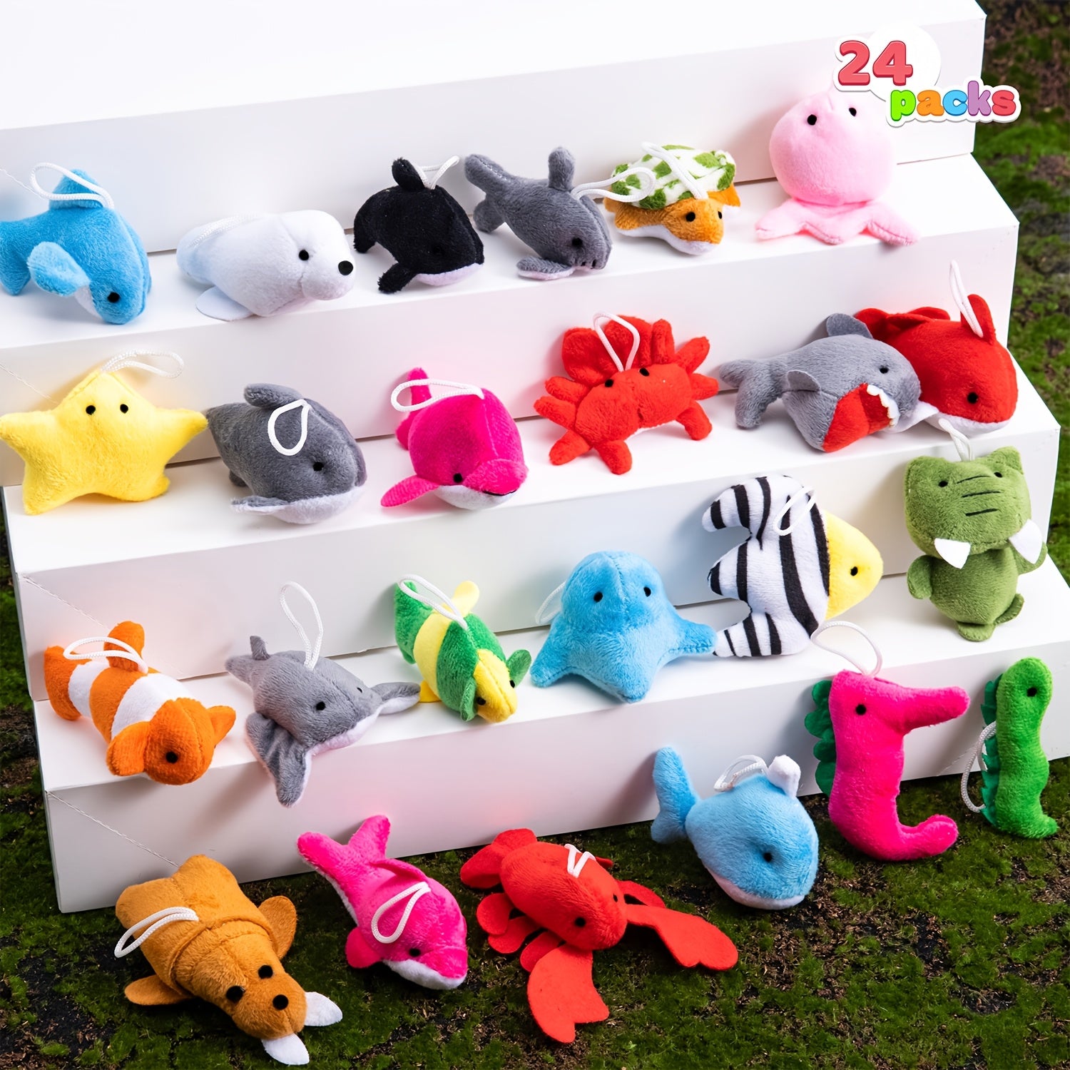 24pcs Sea Animal Plush Toys, Birthday for party Supplies, Stuffed Sea Animal Bulk for Party Favors, Plush Figures, Basket Stuff, Pinata Fillers, Goodie Bag Fillers, Christmas for party Supplies Pack, Easter Theme for party Favor, Classroom Prizes