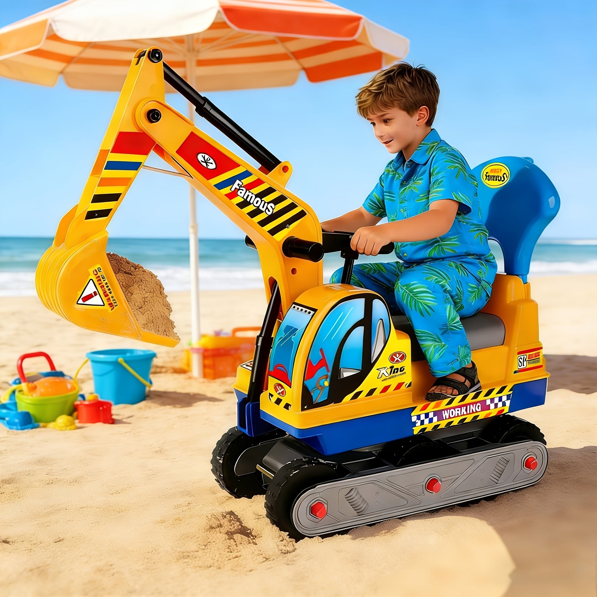 [Perfect Gift] Ride-On Excavator And Bulldozer Toys For Kids, Manual Excavator Scooters, And Ride-On Construction Vehicle Toys. Outdoor Toys Suitable For Boys And Girls Ages 3 And Up. The Perfect Gift For Children's Day Or Birthdays