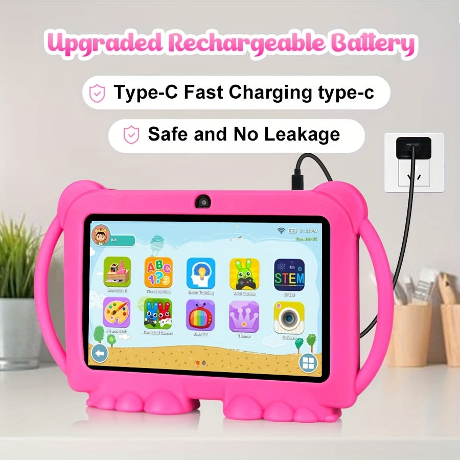 ATMPC, Local Warehouse, 7-Inch Android 14 Kids Handheld Tablet, 4GB RAM + 32GB ROM, Eye Protection IPS Screen, with Parental Controls, Learning Tablet, Wi-Fi, Large Screen Learning Entertainment Tablet, Parental Control, Pre-installed Apps