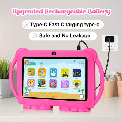 ATMPC, Local Warehouse, 7-Inch Android 14 Kids Handheld Tablet, 4GB RAM + 32GB ROM, Eye Protection IPS Screen, with Parental Controls, Learning Tablet, Wi-Fi, Large Screen Learning Entertainment Tablet, Parental Control, Pre-installed Apps