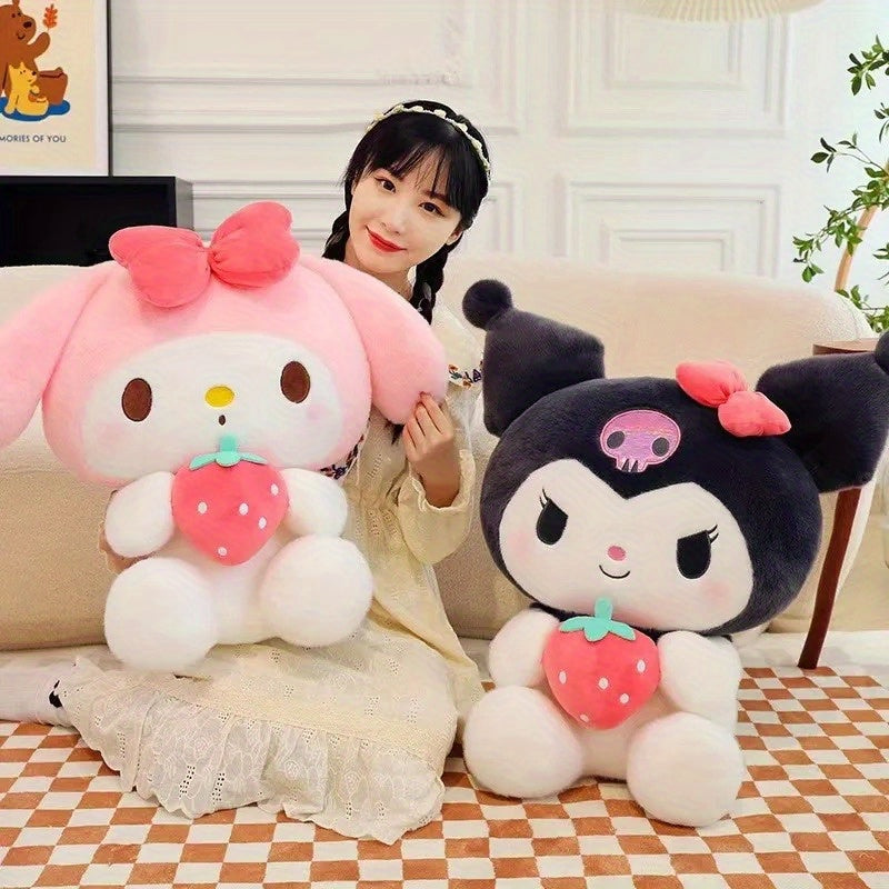 Sanrio Hello Kitty 9.84inch, a Sitting Posture Holding Strawberry Kulomi Melody Plush Toy, Decompression Toy, Home Decoration Ornament, Doll for Girlfriend's Ideal Choice, Perfect Birthday Gift, Holiday Gift