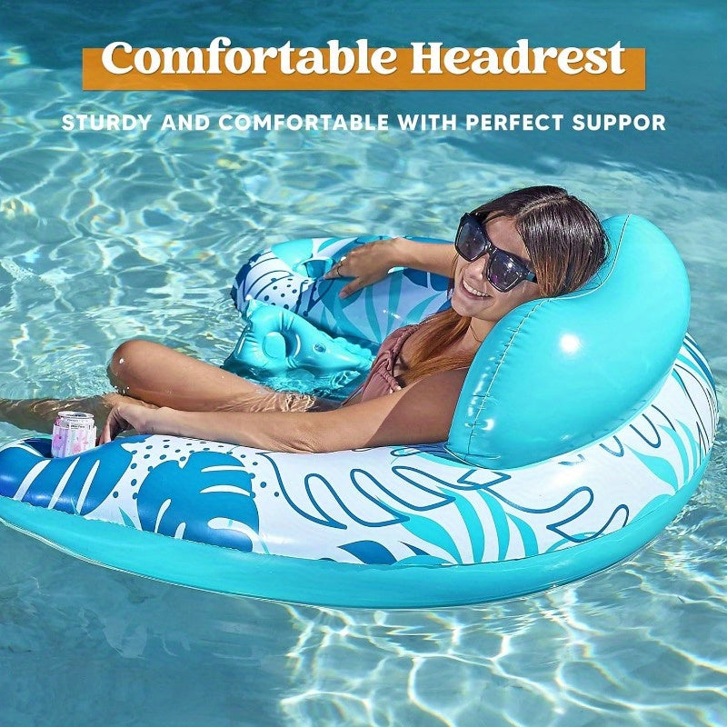 SYNCFUN Inflatable Pool Floats Adult, 2 Pack Pool Chairs with Cup Holders, Water Balloons, Blow up Floats Chair, Hammock Noodle Mat Leaves Design for Relaxing Summer Water Fun Swimming Party Beach