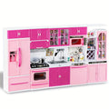 64pcs Pink Kitchen Toys with Lights And Sounds Mini Furniture Sets Doll Playset Toys