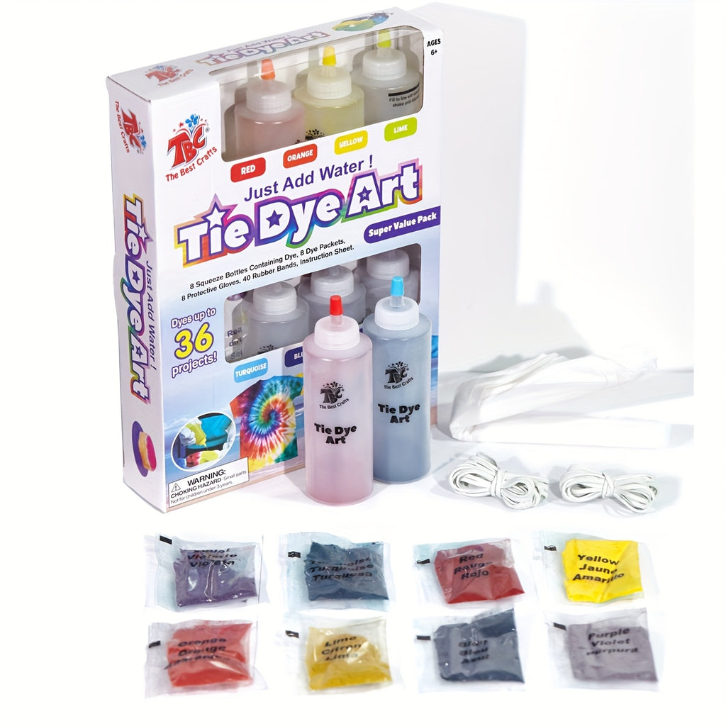 TBC The Best Crafts 8 Colours Tie Dye Kit. with Bonus Tie Dye Powder Refiils Packs