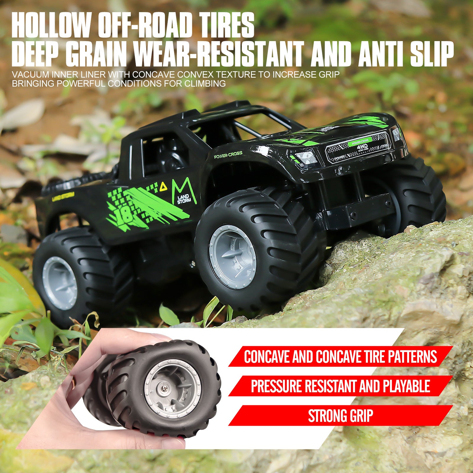 RC Trucks 4x4 Offroad Waterproof 1:16 Amphibious Remote Control Car with 2 Rechargeable Battery 4WD All Terrain Monster Truck RC Car for Boys 4-7 gift present