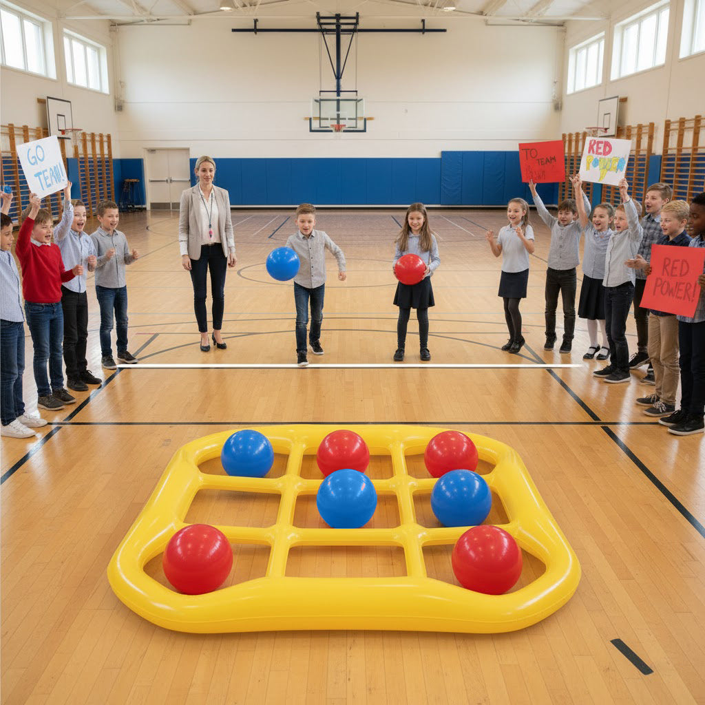 Inflatable Tic Tac Toe Pool Game Set - Comes with 10 Balls (5 Blue, 5 Red) And Air Pump - Floating Water Toys for Swimming Pool, Lake And Pool Party Fun for Family