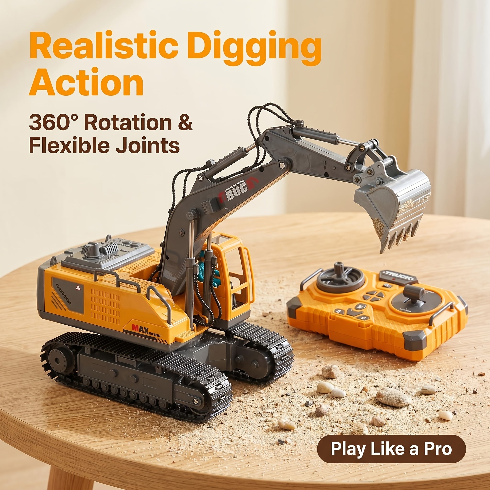 1:20 Scale 2. 4G 11CH RC Excavator, Dump Truck, Bulldozer & Loader 680° Rotation & Working Arm, Forward Backward Turning, Alloy Construction Toy for Indoor Outdoor Play, Perfect Gift for Children