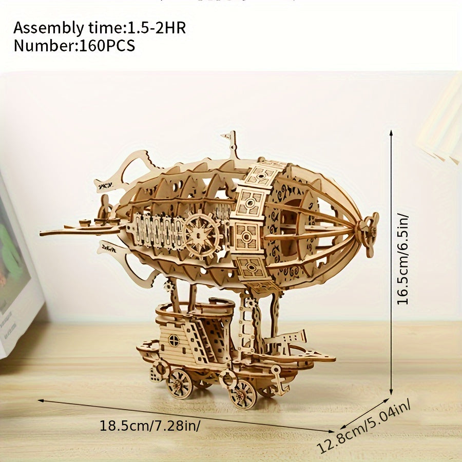 3D Wooden Puzzle Airship Model Kits for Adults Building Kit Brain Teaser Hand Craft Mechanical Christmas Gifts