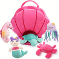 BenBen Ocean Stuffed Animal, 5PCS Small Sea Creature Plush Toys, Shell Carrying Bag Set, Cute Plushies for Baby Kids, Sea Turtle, Octopus, Mermaid, Seahorse, Crab, Girls Birthday Gifts, Christmas Gift