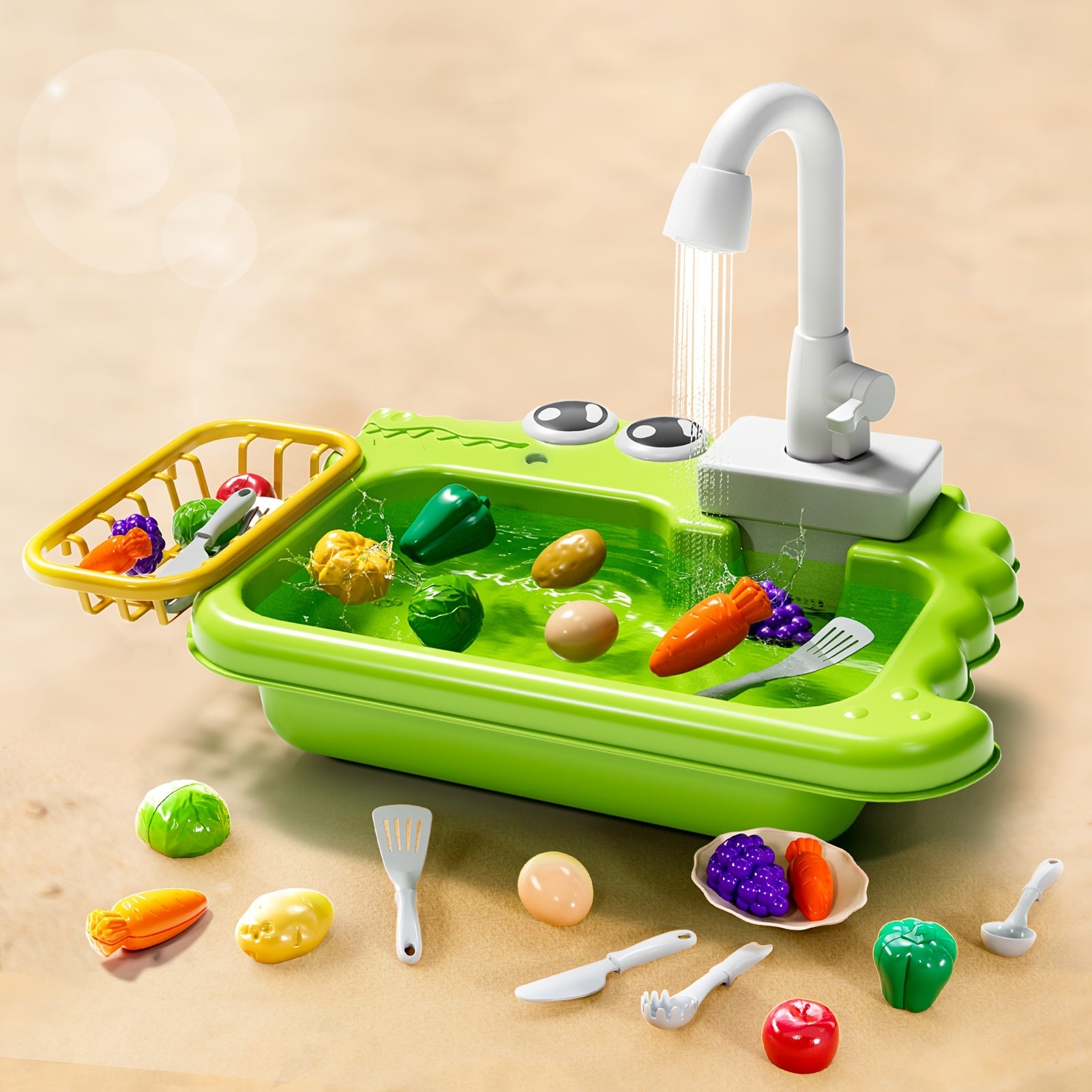 Mini Sink Toy, Play Sink with Running Water, Automatic Water Cycle System, Kids Pretend Role Play Dishwasher Toys for Boys And Girls