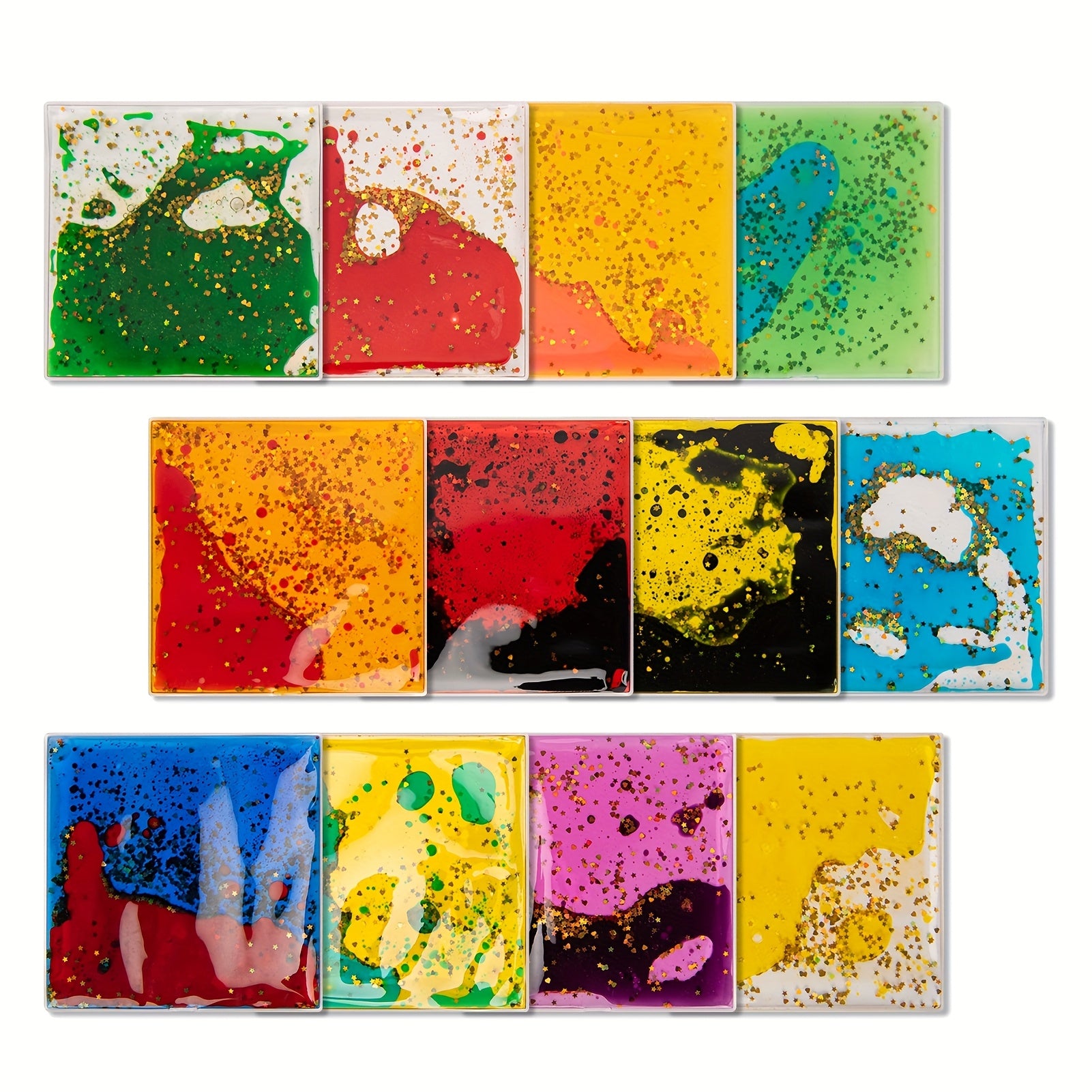 [Interactive Play Mats] 12PCS Square Liquid Motion Tiles - Interactive Soft Gel Liquid Play Mats for Home, 6"x6