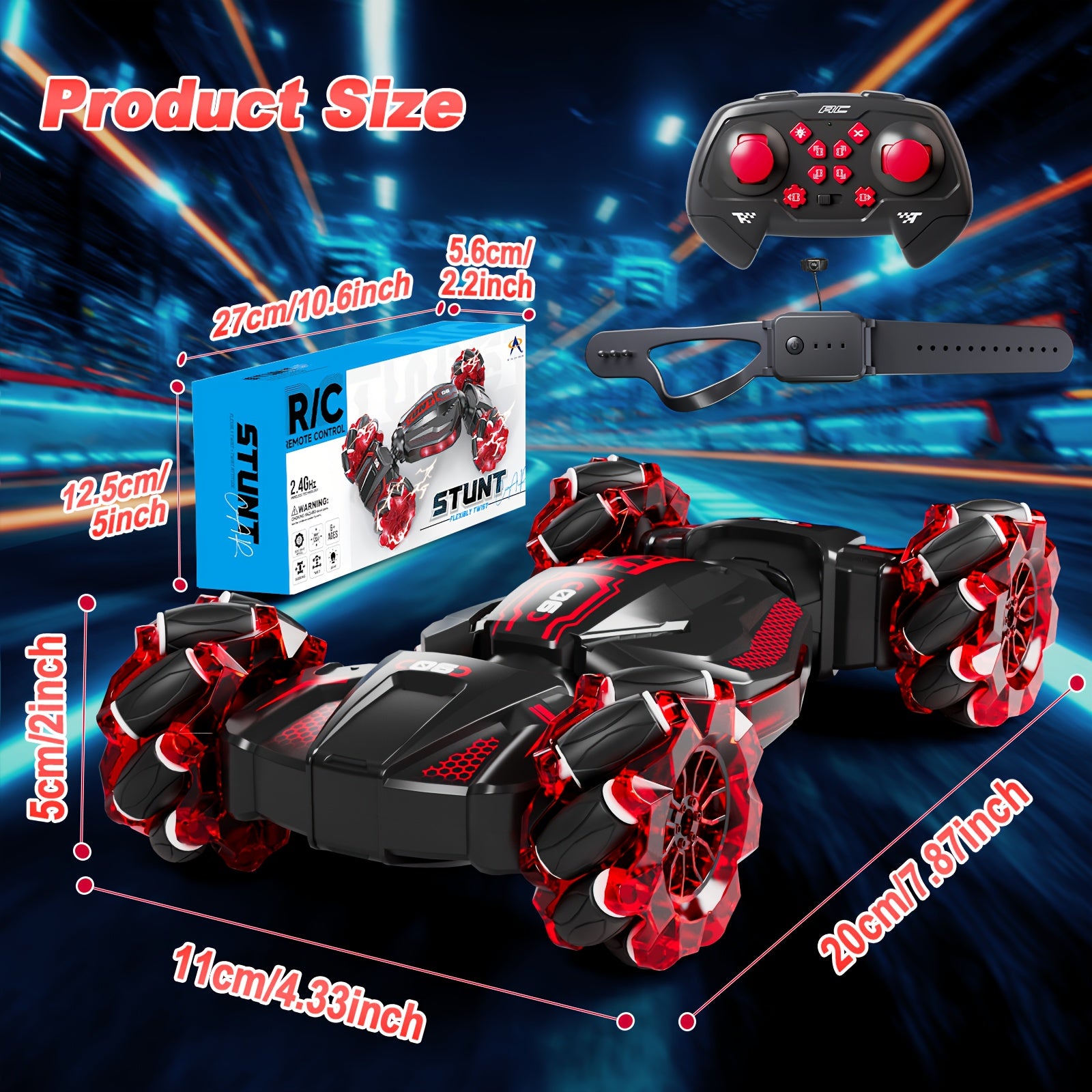 [Ideal Gift] 2026 New RC Stunt Car (Dual Remote Control), 1:24 Scale, 8WD, 2.4 GHz, 28 Km/h, Crash-Resistant Race Car, Features All-Terrain Tires And LED Lights, Perfect Day Gift For Boys And Girls, Crash-Resistant Car, Sporty Design, Durable Plastic