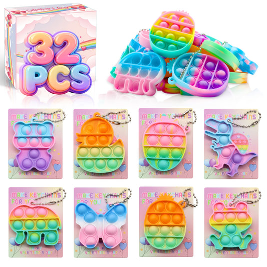 32/36pcs Animal Press Toy Set, Party Favors, Valentine's Day Gifts, Classroom Rewards, Kid's Toys, Birthday Gifts, Office Toys, Can Also Be Used As Keychain Pendants, Backpack Decorations, Fidget Toys, 8 Cute Styles, Colorful Keychains + Valentine's