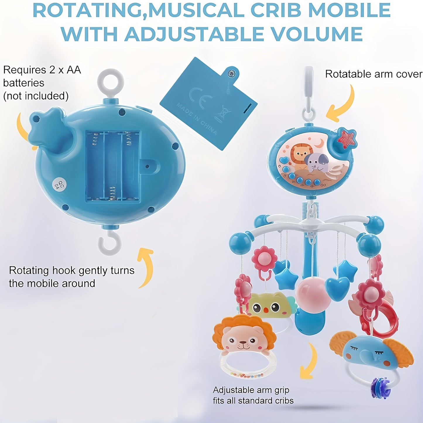 Baby Musical Mobile Crib with Music And Lights, Projection, Take-Along Rattle And Music Box for Babies Boy Girl Toddler Sleep