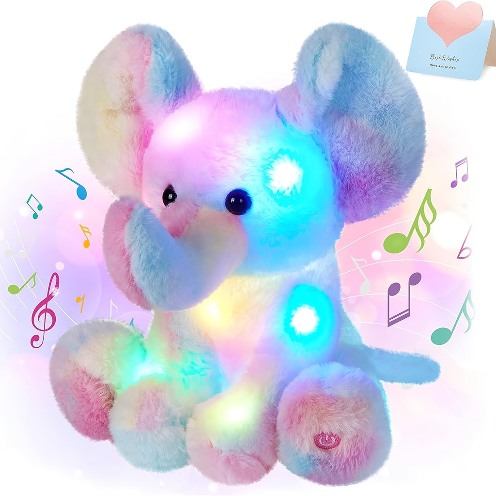 12 Inch Musical Light Up Rainbow Elephant Plush Stuffed Animal(Without Batteries), LED Singing Soft Wild Animal Plush Toy with Night Light Lullaby, Birthday Kids Holiday Gift, Perfect Birthday Gift & Decor, Graduation Season Gift for Kids Boys Girls