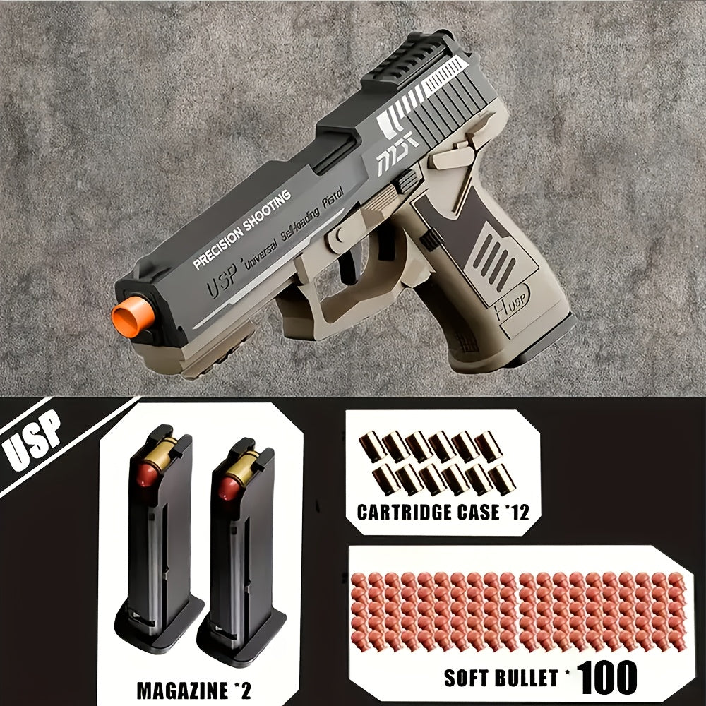 Cool Toy Gun, Soft Bullet Toy Gun Pistol With Ejecting Shells, Semi-Automatic Rapid-fire Toy Fake Guns With 100 Bullets, Indoor, Outdoor Shooting Games, Birthday Halloween Christmas Gift For Boy