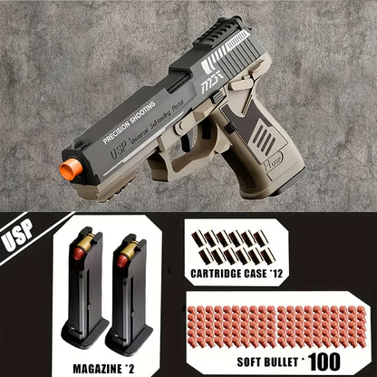 Cool Toy Gun, Soft Bullet Toy Gun Pistol With Ejecting Shells, Semi-Automatic Rapid-fire Toy Fake Guns With 100 Bullets, Indoor, Outdoor Shooting Games, Birthday Halloween Christmas Gift For Boy
