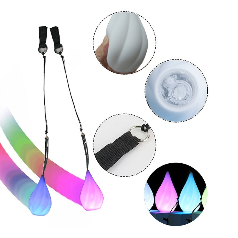 LED Poi Balls-2021 Upgraded Soft Spinning Glow Poi for Beginners And Professional Rainbow Fade And High Strobe Spinning LED Glow Balls Light Up Balls 1x Pair Glow Poi Balls