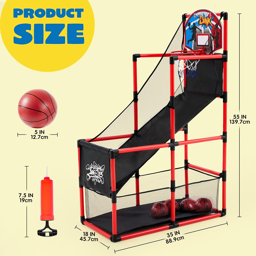 Arcade Basketball Game Set with 4 Balls And Hoop for Kids 3+ Years Old Indoor Outdoor Sport Play - Easy Set Up - Air Pump Included - Ideal for Competition